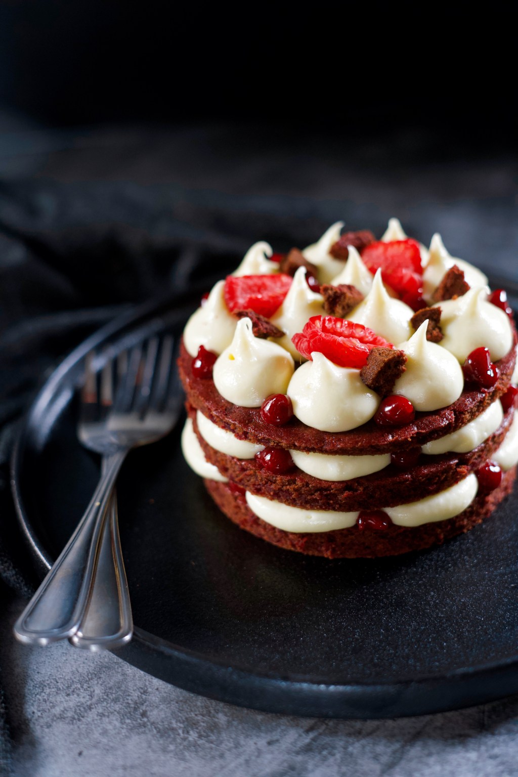 Gâteau à la betterave, chocolat, café et&nbsp;framboises