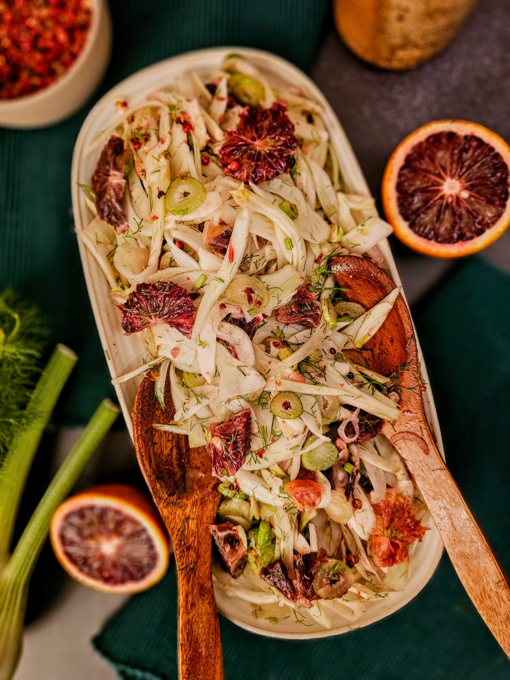 Salade de fenouil, orange sanguine et poivre&nbsp;rose