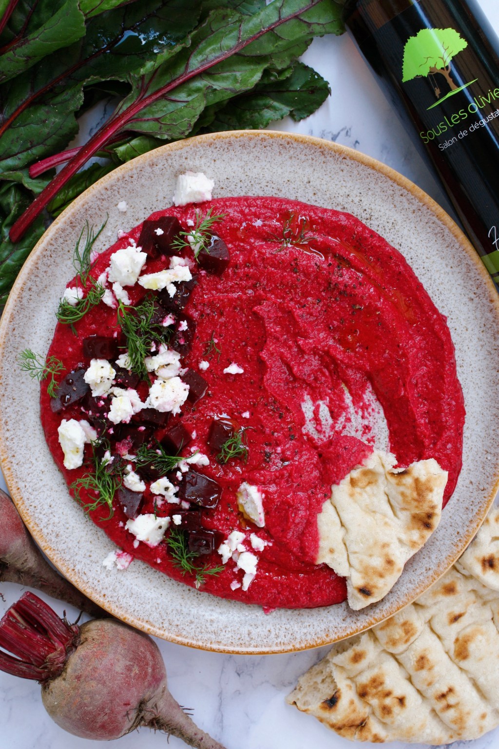 Hummus à la betterave, feta et&nbsp;aneth